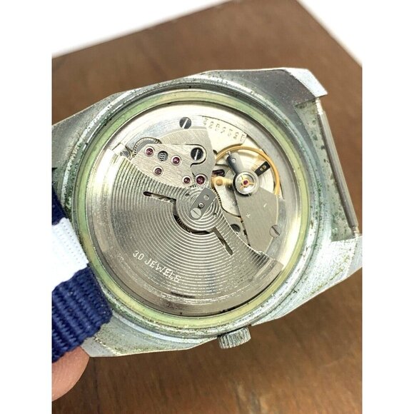 Sekonda Men's Watch Vintage USSR Automatic Blue Dial Date Nylon Strap 36mm - Picture 7 of 14